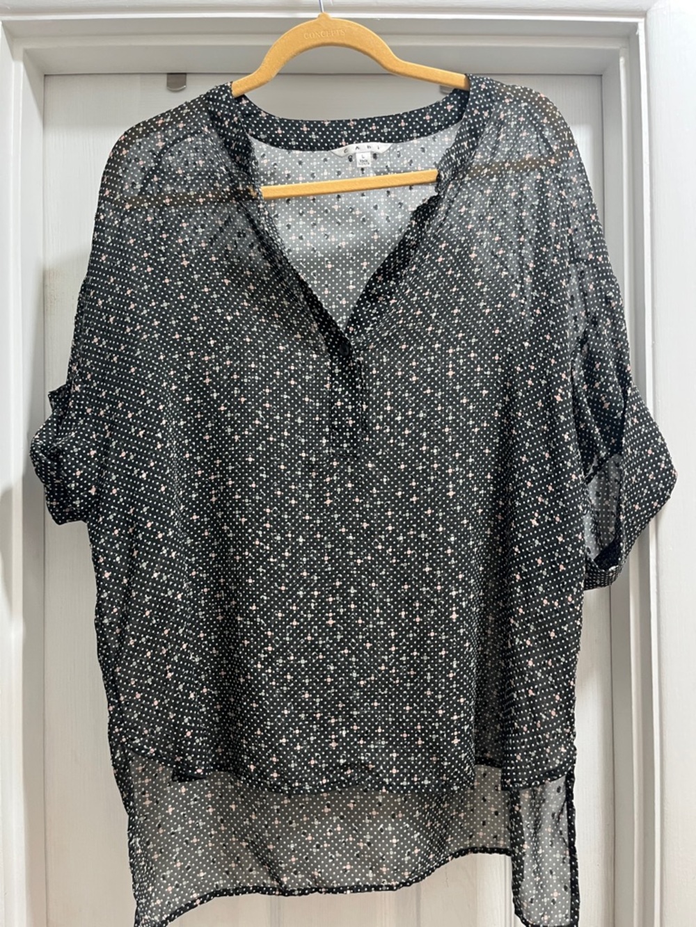 CABI Lightweight Black Sheer Print V-Neck Blouse